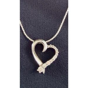 Sterling Silver Open Heart Pendant Necklace 19” Wheat Chain Spiga SAI